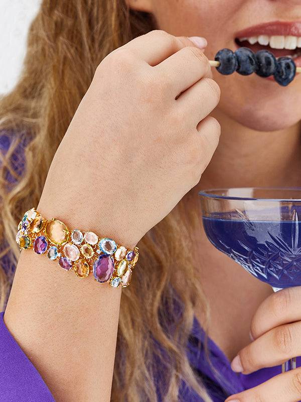 Nanis Bracciale "IPANEMA" A Fascia In Oro, Ametista, Topazio Blu, Quarzo E D – Nanis Italian Jewels