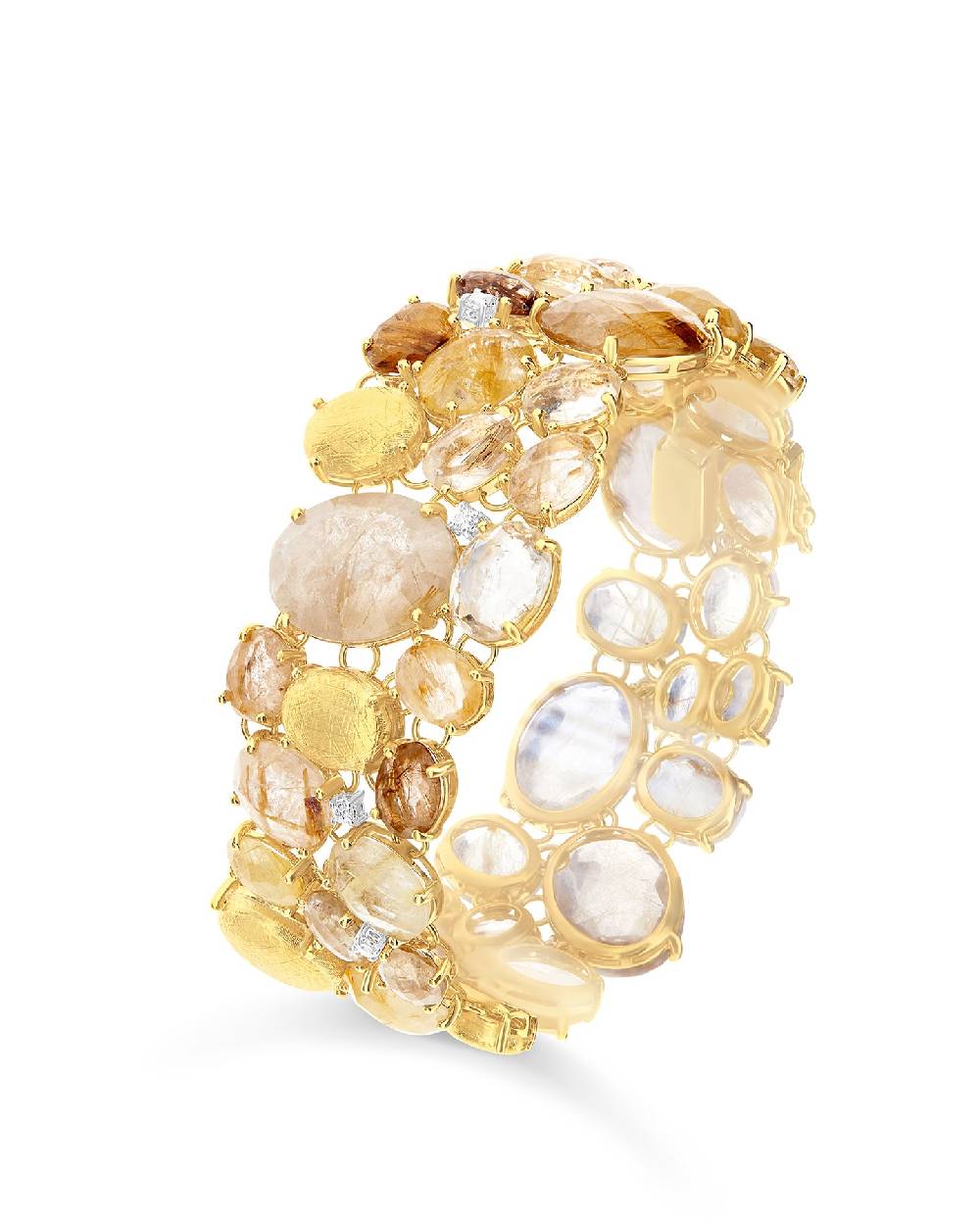 Nanis Bracciale "IPANEMA" a fascia in oro, quarzo rutilato giallo e diamanti – Nanis Italian Jewels