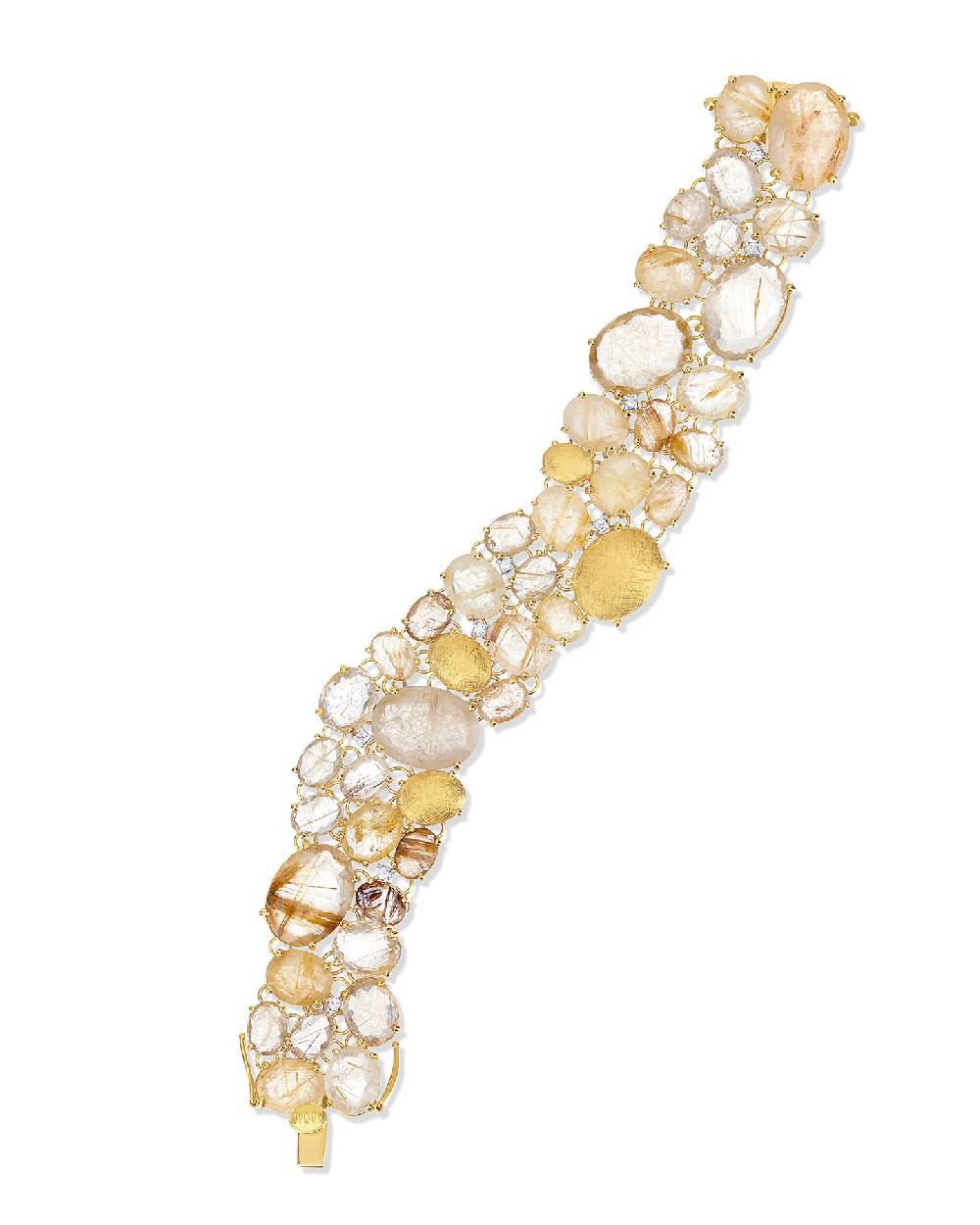 Nanis Bracciale "IPANEMA" A Fascia In Oro, Quarzo Rutilato Giallo E Diamanti – Nanis Italian Jewels