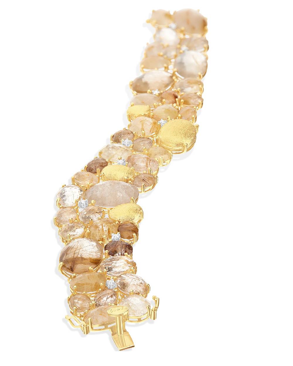 Nanis Bracciale "IPANEMA" A Fascia In Oro, Quarzo Rutilato Giallo E Diamanti – Nanis Italian Jewels