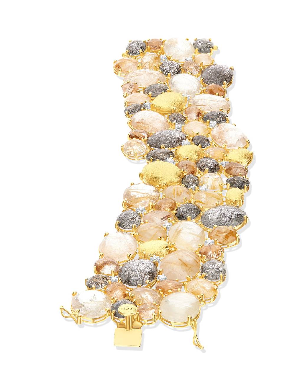 Nanis Bracciale "IPANEMA" A Fascia In Oro, Quarzo Rutilato E Diamanti – Nanis Italian Jewels