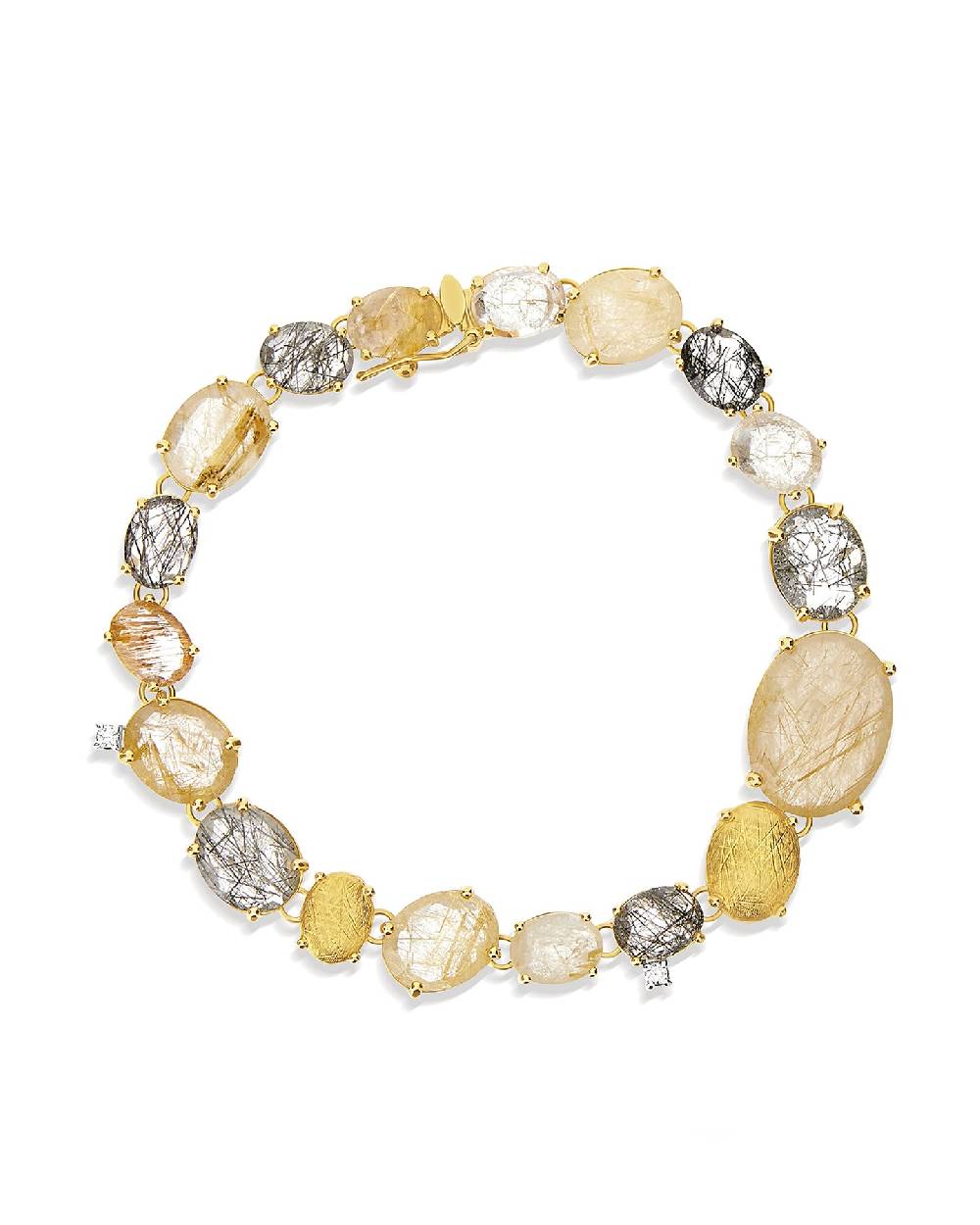 Nanis Bracciale "IPANEMA" in oro, quarzo rutilato e diamanti – Nanis Italian Jewels