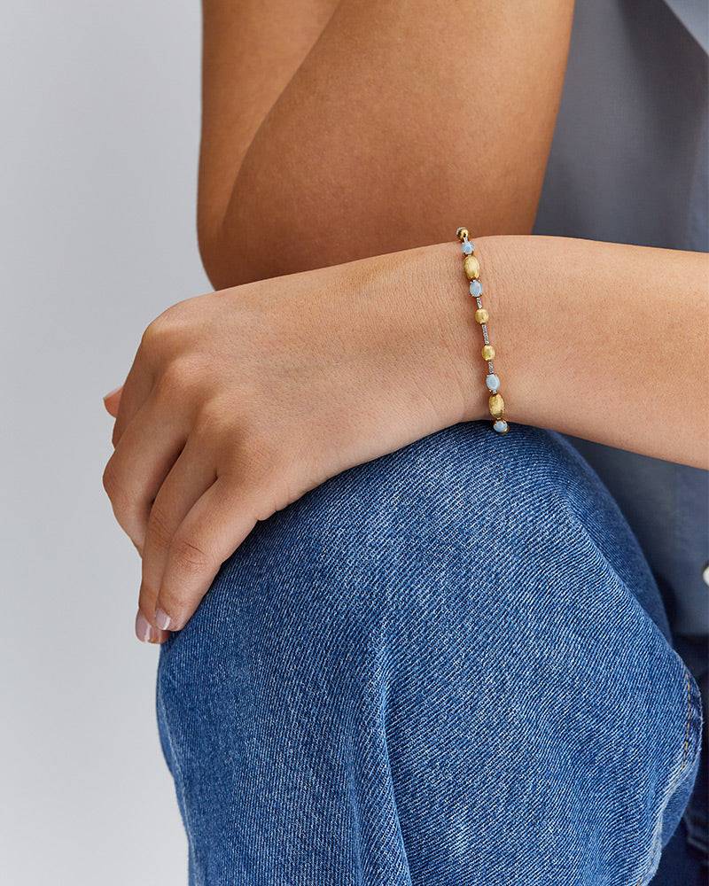 Nanis Bracciale Tennis "DANCING AZURE" In Oro, Diamanti E Acquamarina – Nanis Italian Jewels