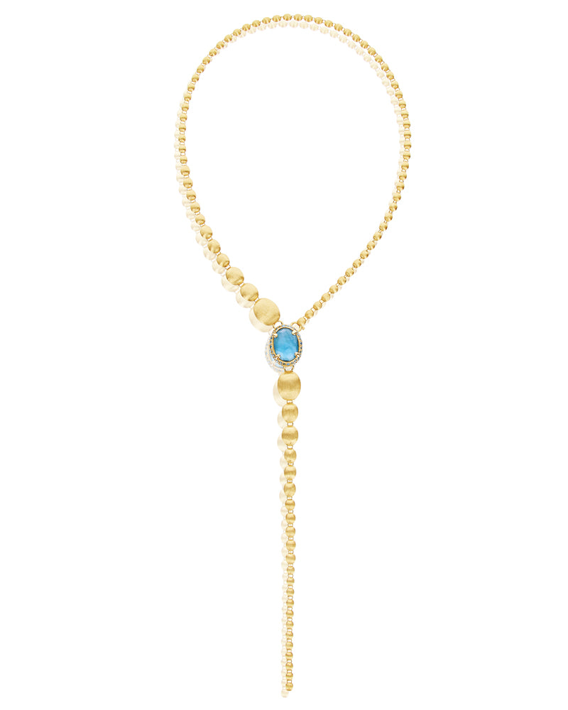 Nanis Collana a Y "DANCING REVERSE" double face in oro, diamanti blu, topazi – Nanis Italian Jewels
