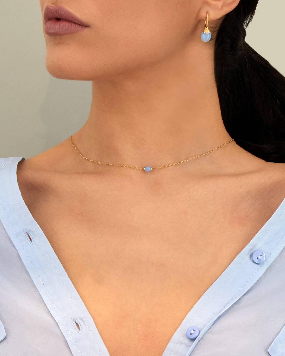 Nanis Collana "AZURE" In Oro E Acquamarina Milk (corta) – Nanis Italian Jewels