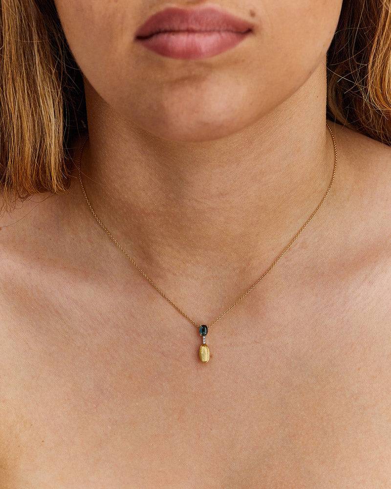 Nanis Collana "DANCING AZURE" Pendente Con Ciondolo In Oro, Diamanti E Topaz – Nanis Italian Jewels