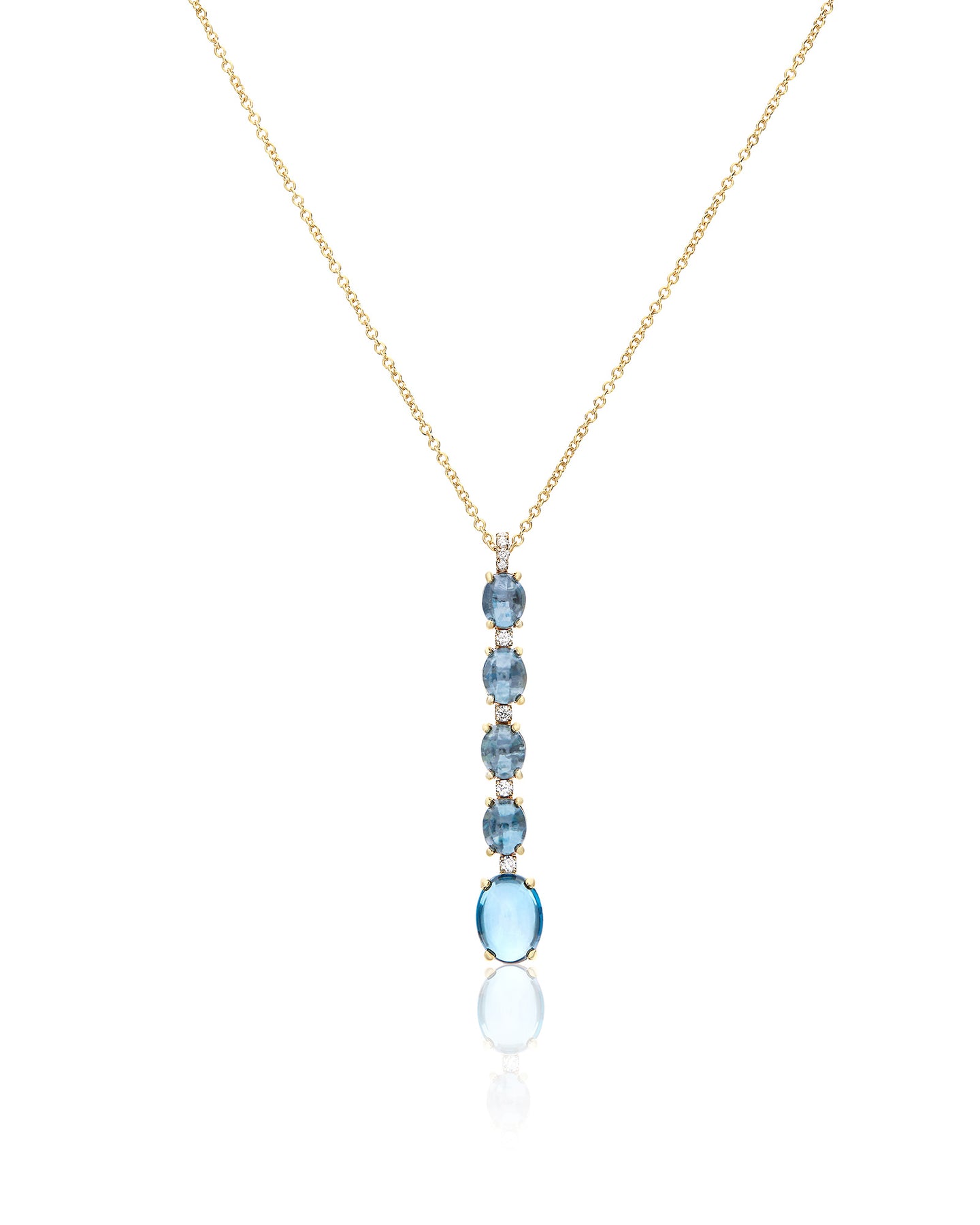 Nanis Collana "DANCING AZURE" pendente lunga in oro, diamanti e topazio Lond – Nanis Italian Jewels