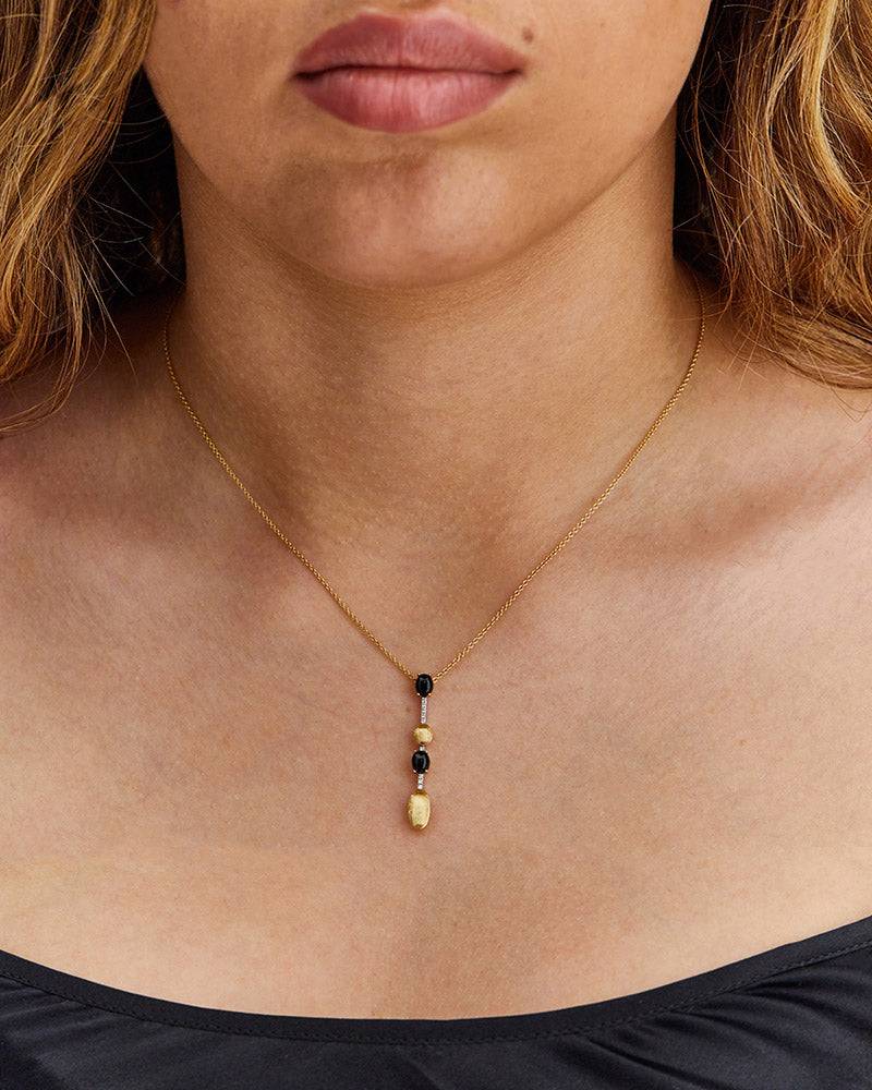 Nanis Collana "DANCING MYSTERY BLACK" Pendente In Oro, Diamanti E Onice Nero – Nanis Italian Jewels