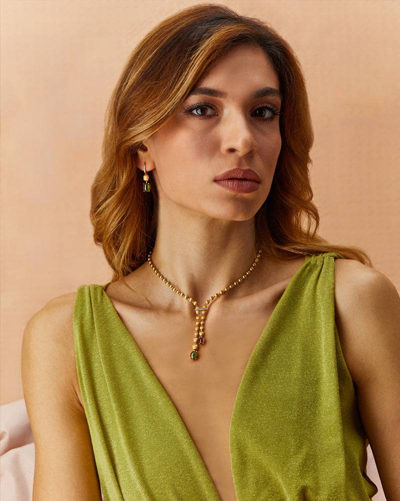 Nanis Collana "DANCING TOURMALINES" In Oro, Diamanti, Tormaline Rosa E Verdi – Nanis Italian Jewels