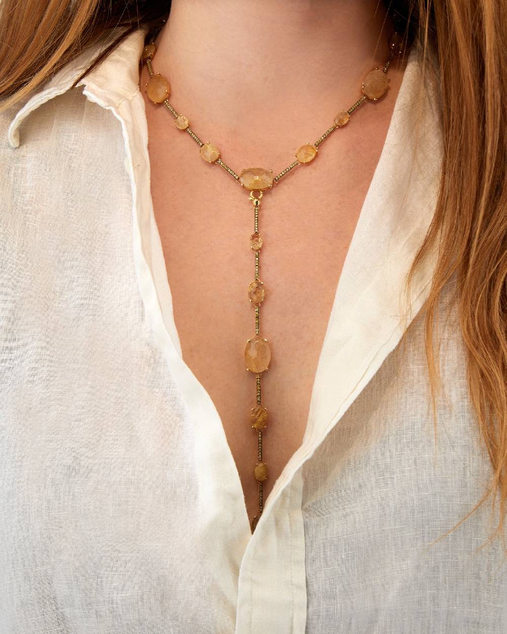 Nanis Collana Girocollo "ARIA" In Oro, Quarzo Rutilato Giallo E Barrette Di – Nanis Italian Jewels