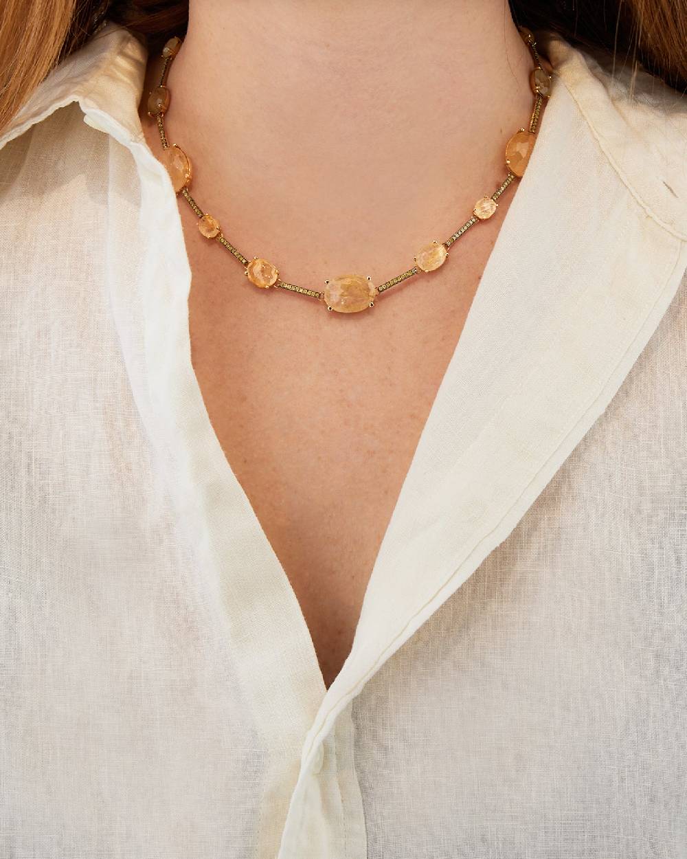 Nanis Collana Girocollo "ARIA" In Oro, Quarzo Rutilato Giallo E Barrette Di – Nanis Italian Jewels