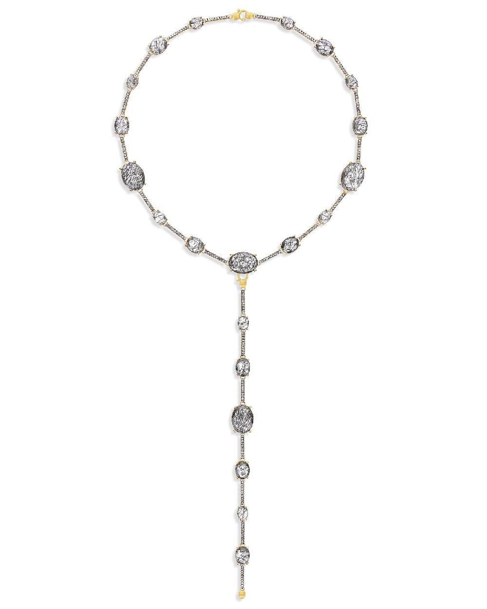 Nanis Collana Girocollo "ARIA" In Oro, Quarzo Rutilato Grigio E Barrette Di – Nanis Italian Jewels