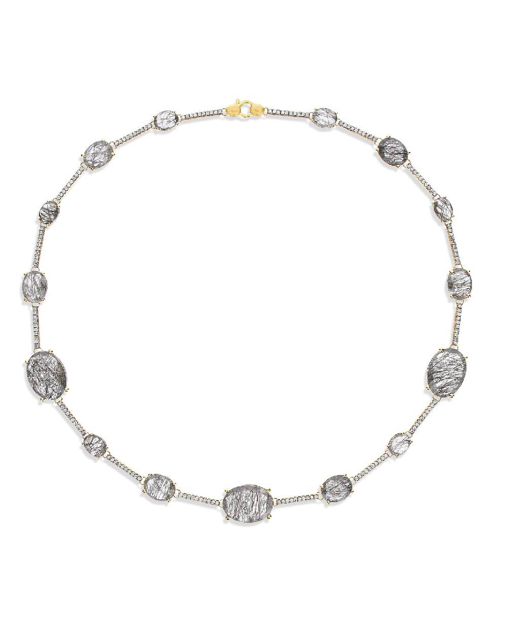 Nanis Collana girocollo "ARIA" in oro, quarzo rutilato grigio e barrette di – Nanis Italian Jewels