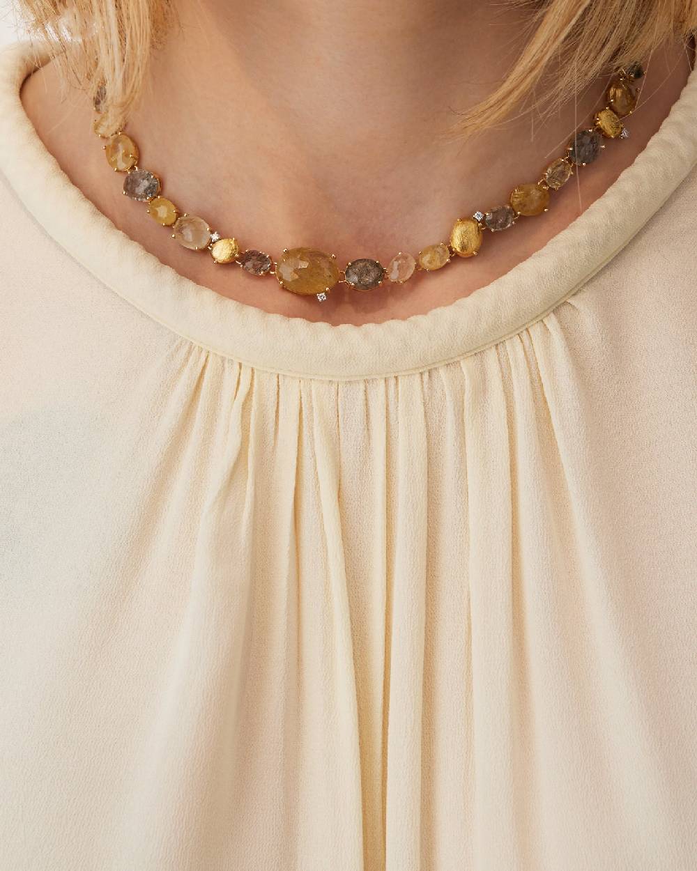 Nanis Collana Girocollo "IPANEMA" In Oro, Quarzo Rutilato E Diamanti – Nanis Italian Jewels