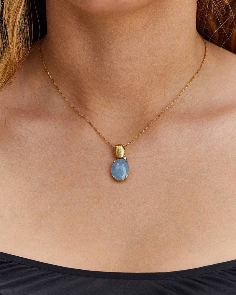 Nanis Collana "IPANEMA" Con Boule Pendente In Oro, Acquamarina E Dettaglio D – Nanis Italian Jewels