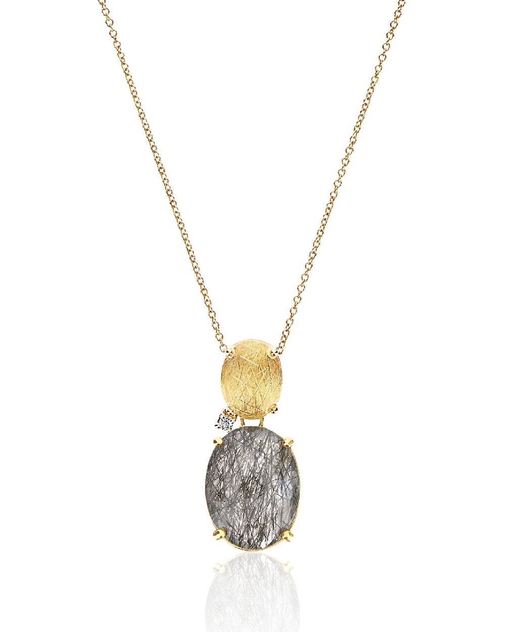 Nanis Collana "IPANEMA" con boule pendente in oro, quarzo rutilato grigio e – Nanis Italian Jewels