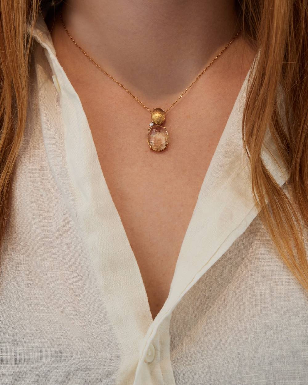 Nanis Collana "IPANEMA" Con Boule Pendente In Oro, Quarzo Rutilato Giallo E – Nanis Italian Jewels