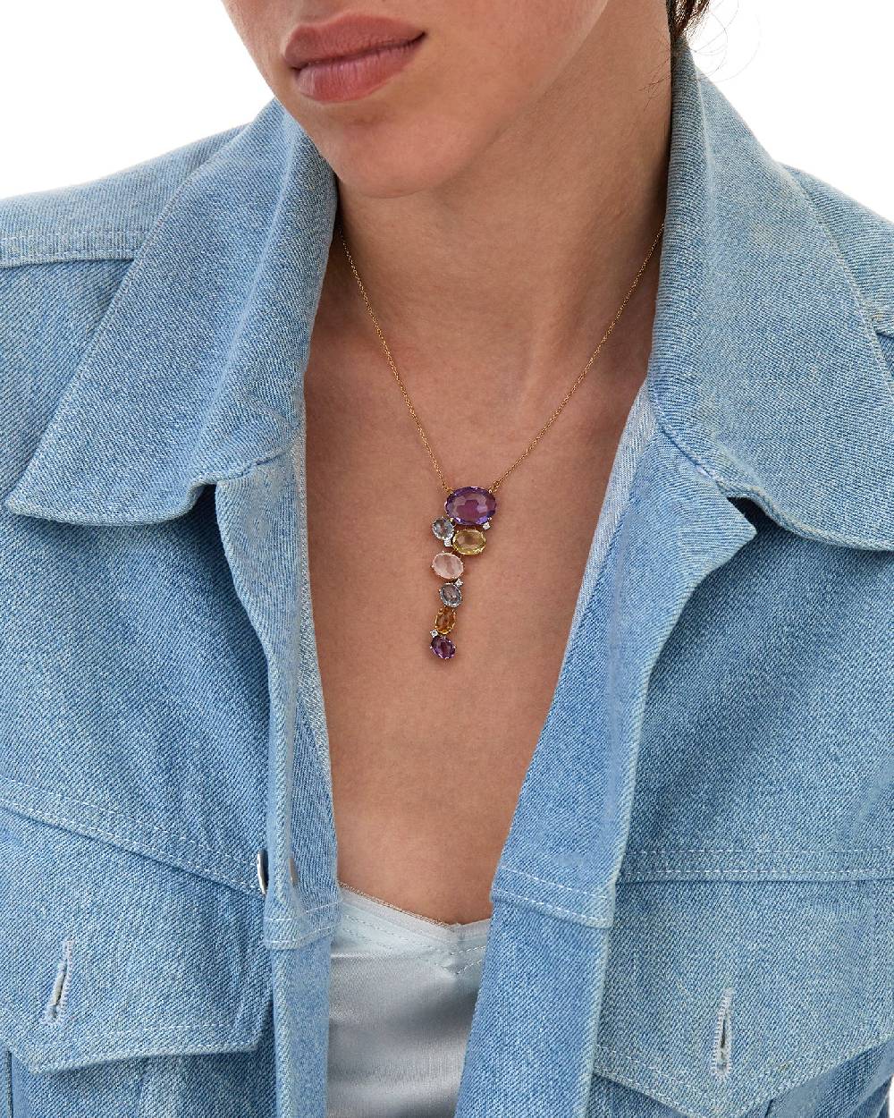 Nanis Collana "IPANEMA"con Pendente In Oro, Ametista, Topazio Blu, Quarzo E – Nanis Italian Jewels