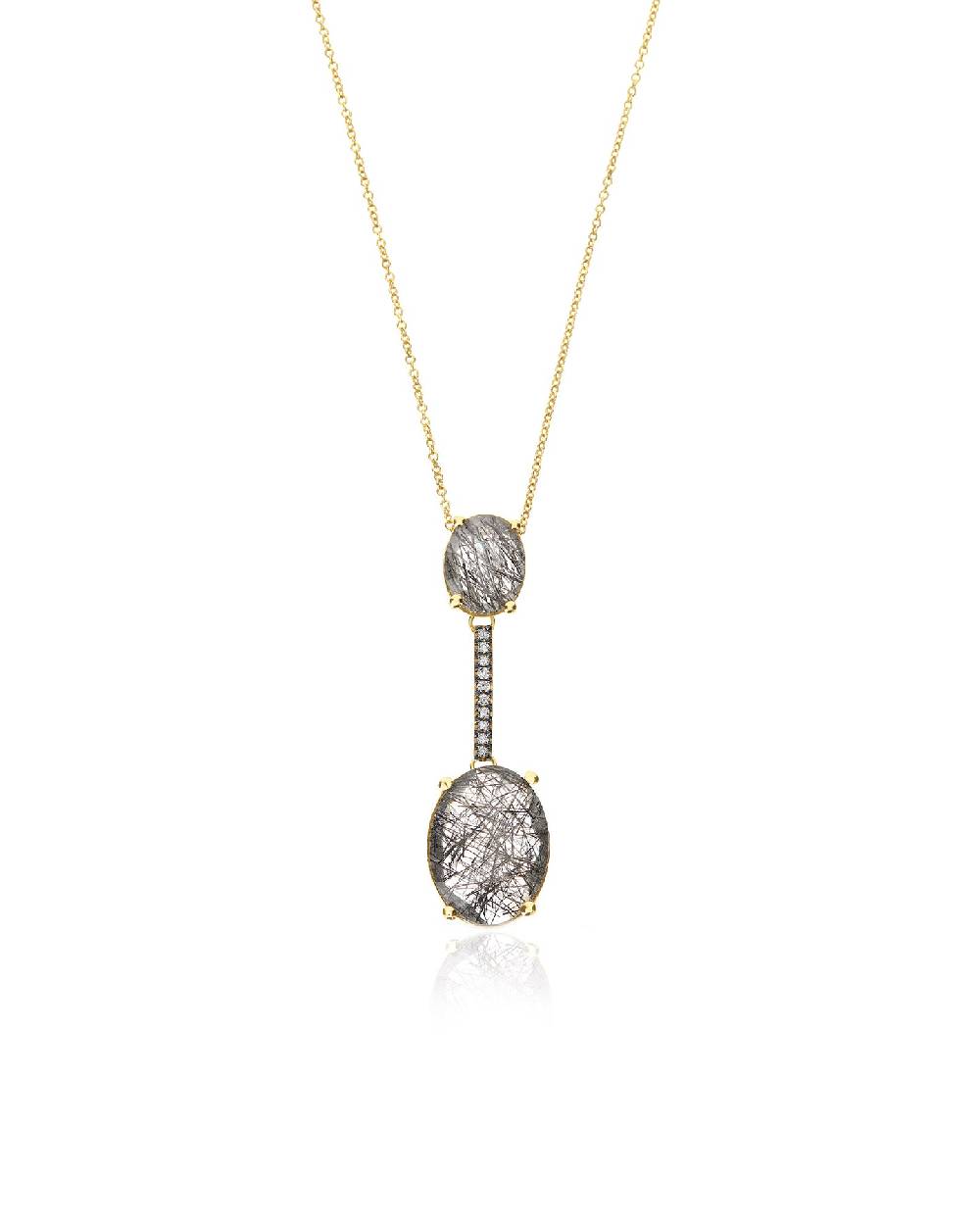 Nanis Collana "IPANEMA" con pendente in oro, quarzo rutilato grigio e barret – Nanis Italian Jewels