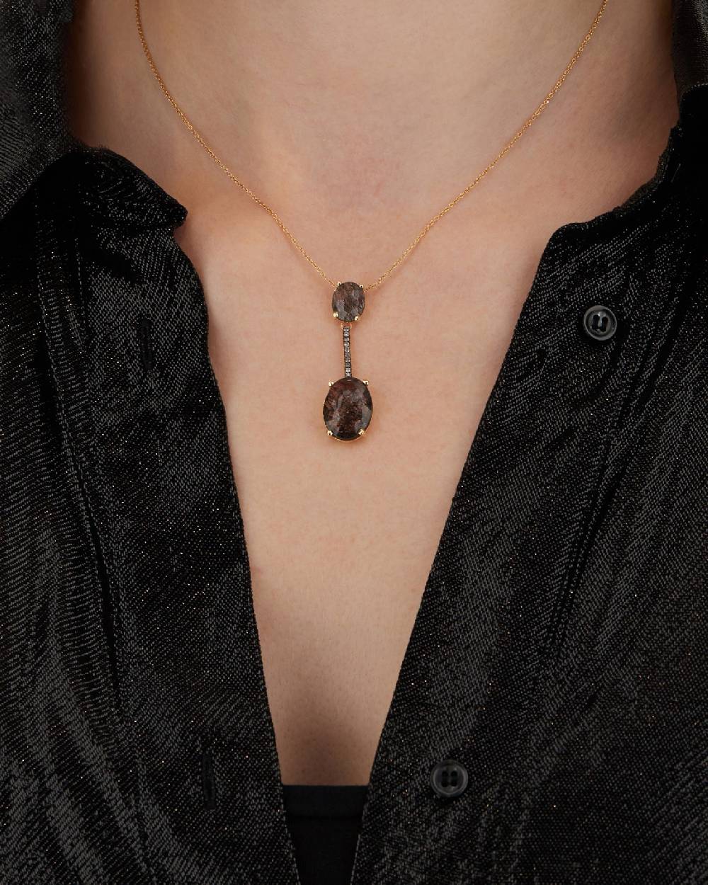 Nanis Collana "IPANEMA" Con Pendente In Oro, Quarzo Rutilato Grigio E Barret – Nanis Italian Jewels