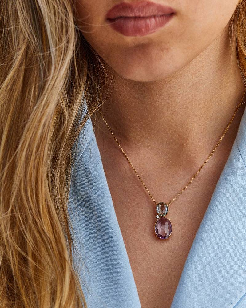 Nanis Collana "IPANEMA" In Oro, Ametista, Topazio Blu E Dettaglio Di Diamant – Nanis Italian Jewels