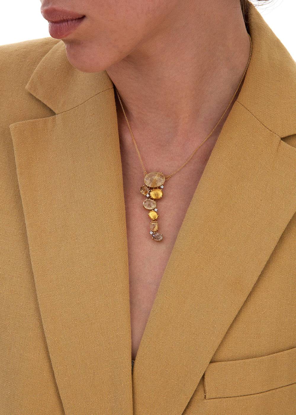Nanis Collana "IPANEMA" Pendente Con Boules In Oro, Quarzo Rutilato Giallo E – Nanis Italian Jewels