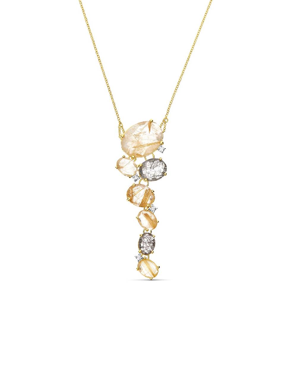 Nanis Collana "IPANEMA" pendente con boules in oro, quarzo rutilato grigio, – Nanis Italian Jewels