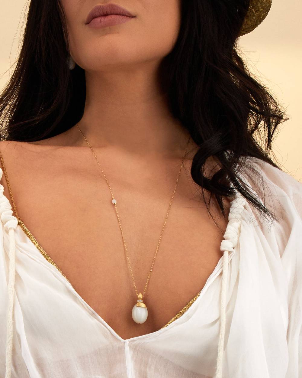 Nanis Collana "WHITE DESERT" In Oro E Pietra Di Luna (lunga) – Nanis Italian Jewels