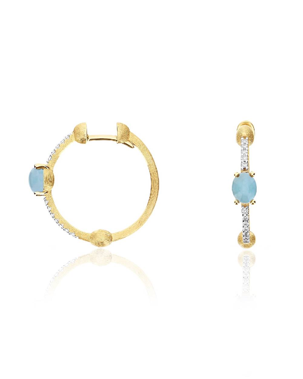 Nanis Orecchini a cerchio "DANCING AZURE" in oro, diamanti e acquamarina – Nanis Italian Jewels