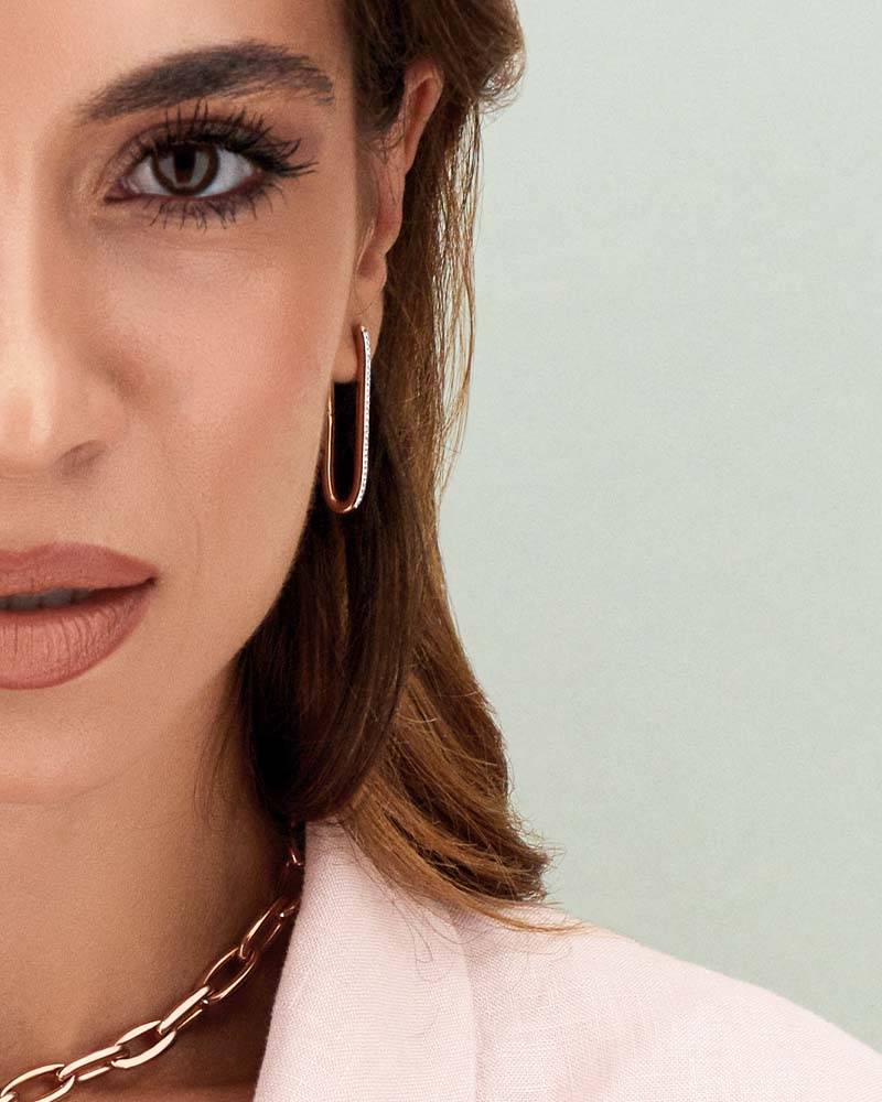 Nanis Orecchini A Cerchio "libera" Squadrati Grandi In Oro Rosa E Diamanti – Nanis Italian Jewels