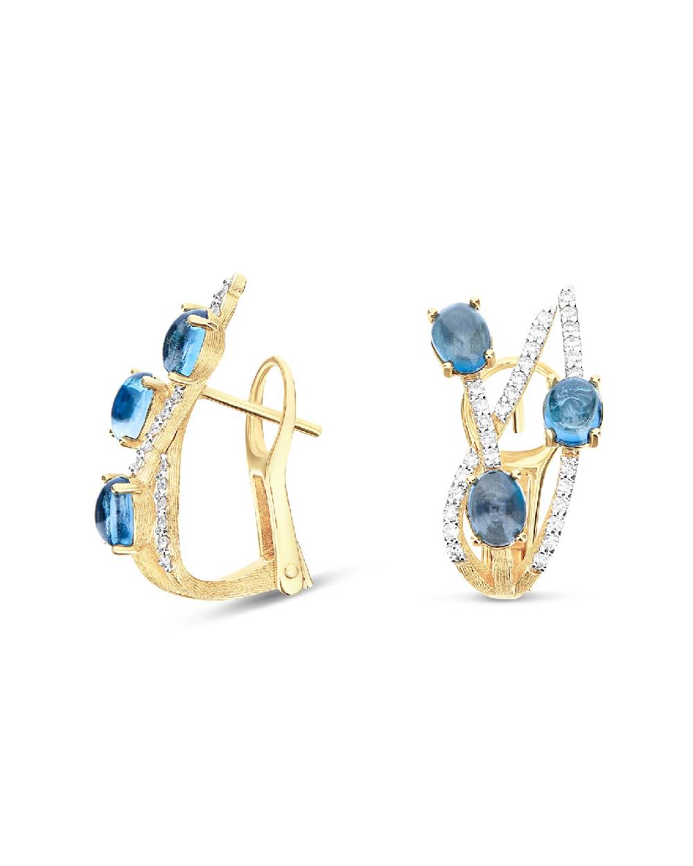 Nanis Orecchini A Lobo "DANCING AZURE" In Oro, Diamanti E Topazio London Blu – Nanis Italian Jewels