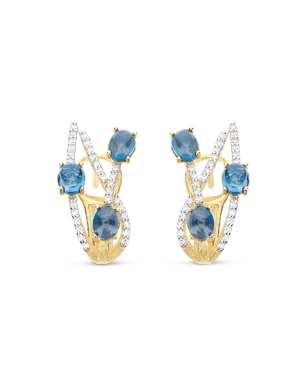 Nanis Orecchini a lobo "DANCING AZURE" in oro, diamanti e topazio London blu – Nanis Italian Jewels