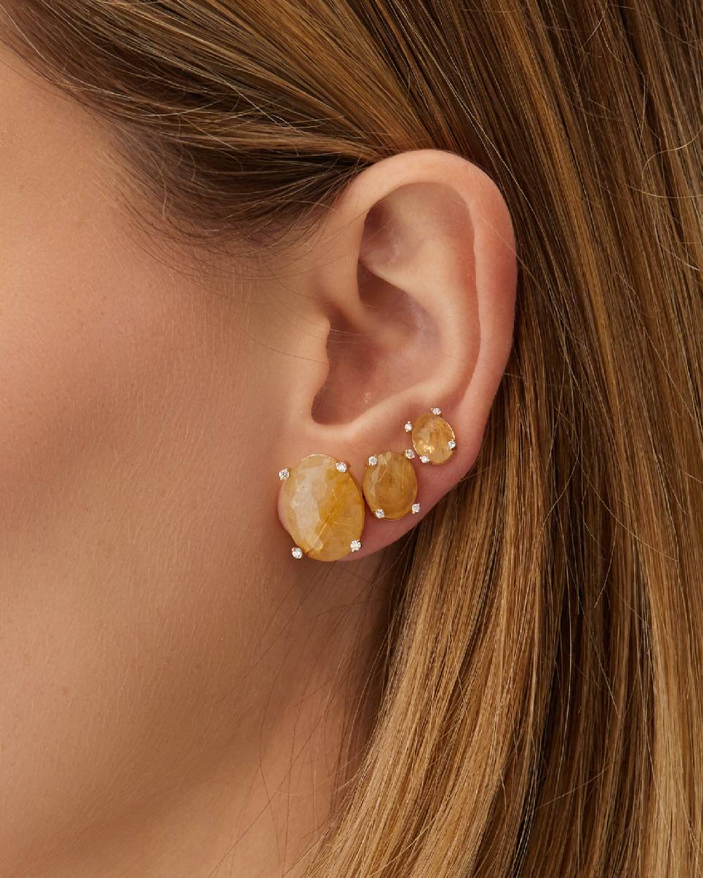 Nanis Orecchini A Lobo "IPANEMA" In Oro, Quarzo Rutilato Giallo E Dettagli D – Nanis Italian Jewels