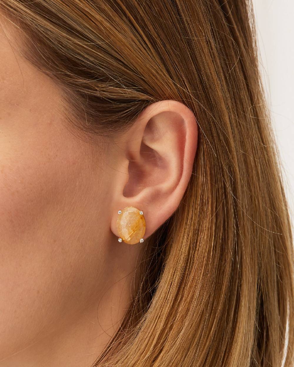 Nanis Orecchini A Lobo "IPANEMA" In Oro, Quarzo Rutilato Giallo E Dettagli D – Nanis Italian Jewels