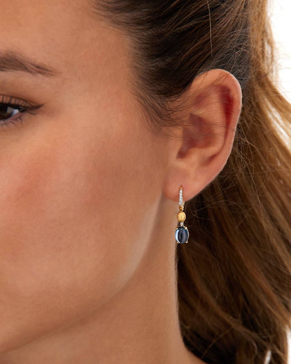 Nanis Orecchini A Monachella "DANCING AZURE" Con Boules In Oro, Diamanti E T – Nanis Italian Jewels