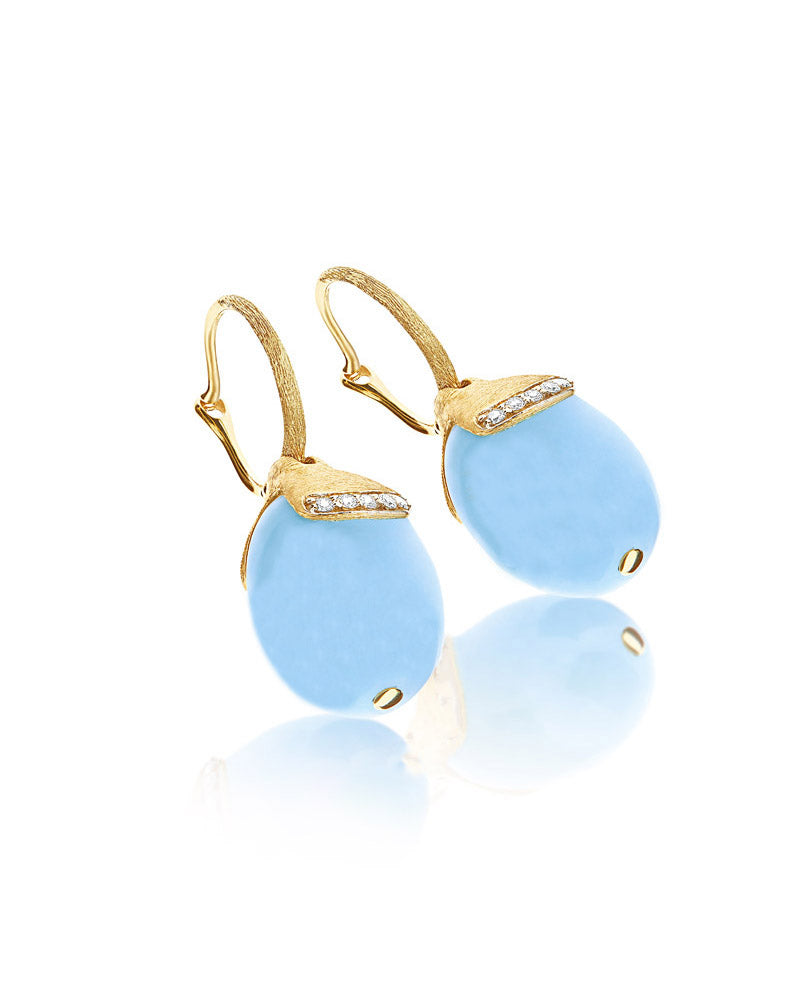 Nanis Orecchini Ciliegine "AZURE" Pendenti In Oro, Acquamarina Milk E Dettag – Nanis Italian Jewels