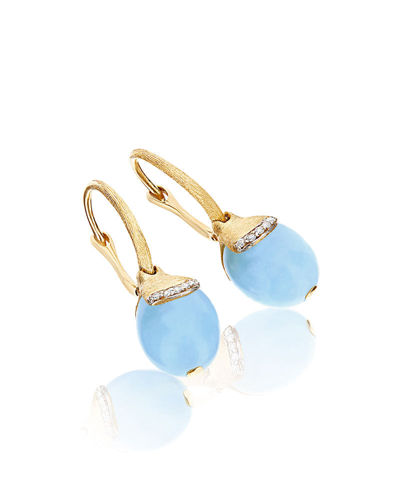 Nanis Orecchini Ciliegine "AZURE" Pendenti In Oro, Acquamarina Milk E Dettag – Nanis Italian Jewels