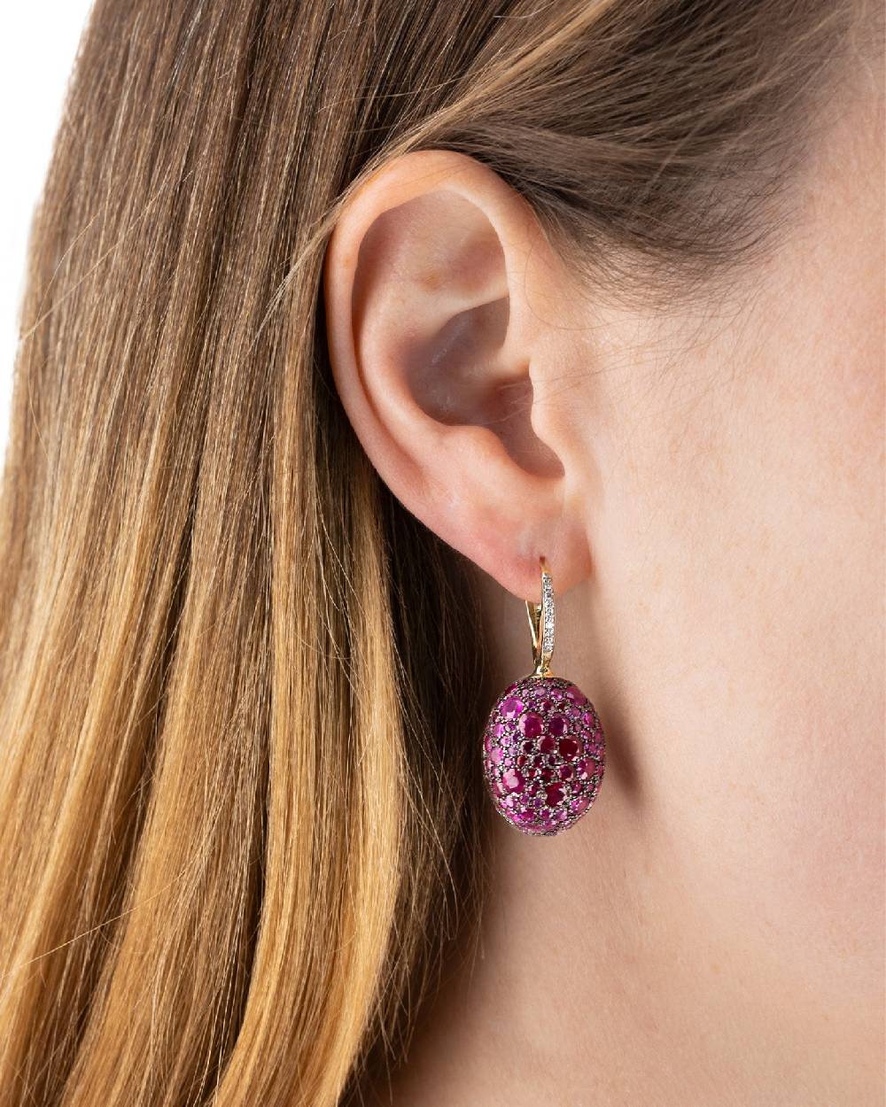 Nanis Orecchini CILIEGINE "DANCING REVERSE" Double Face In Oro, Zaffiri Rosa – Nanis Italian Jewels