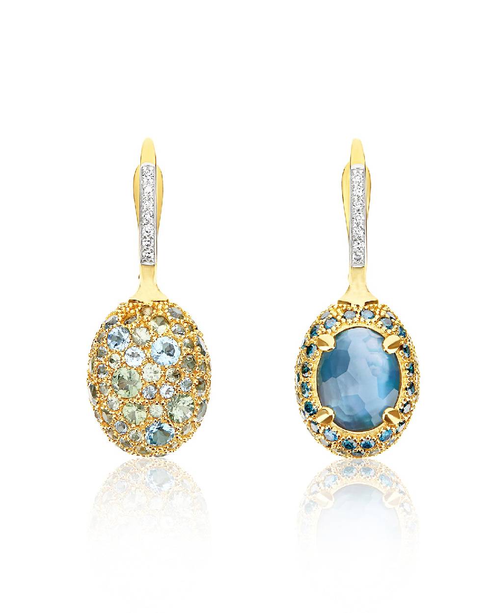 Nanis Orecchini CILIEGINE "DANCING REVERSE" double face in oro, diamanti blu – Nanis Italian Jewels