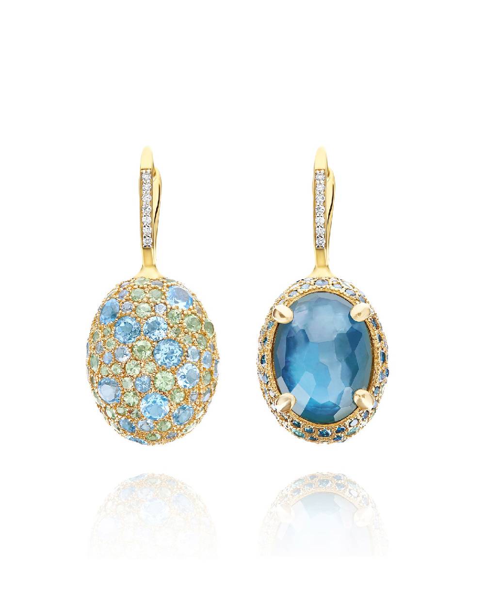 Nanis Orecchini CILIEGINE "DANCING REVERSE" double face in oro, diamanti blu – Nanis Italian Jewels