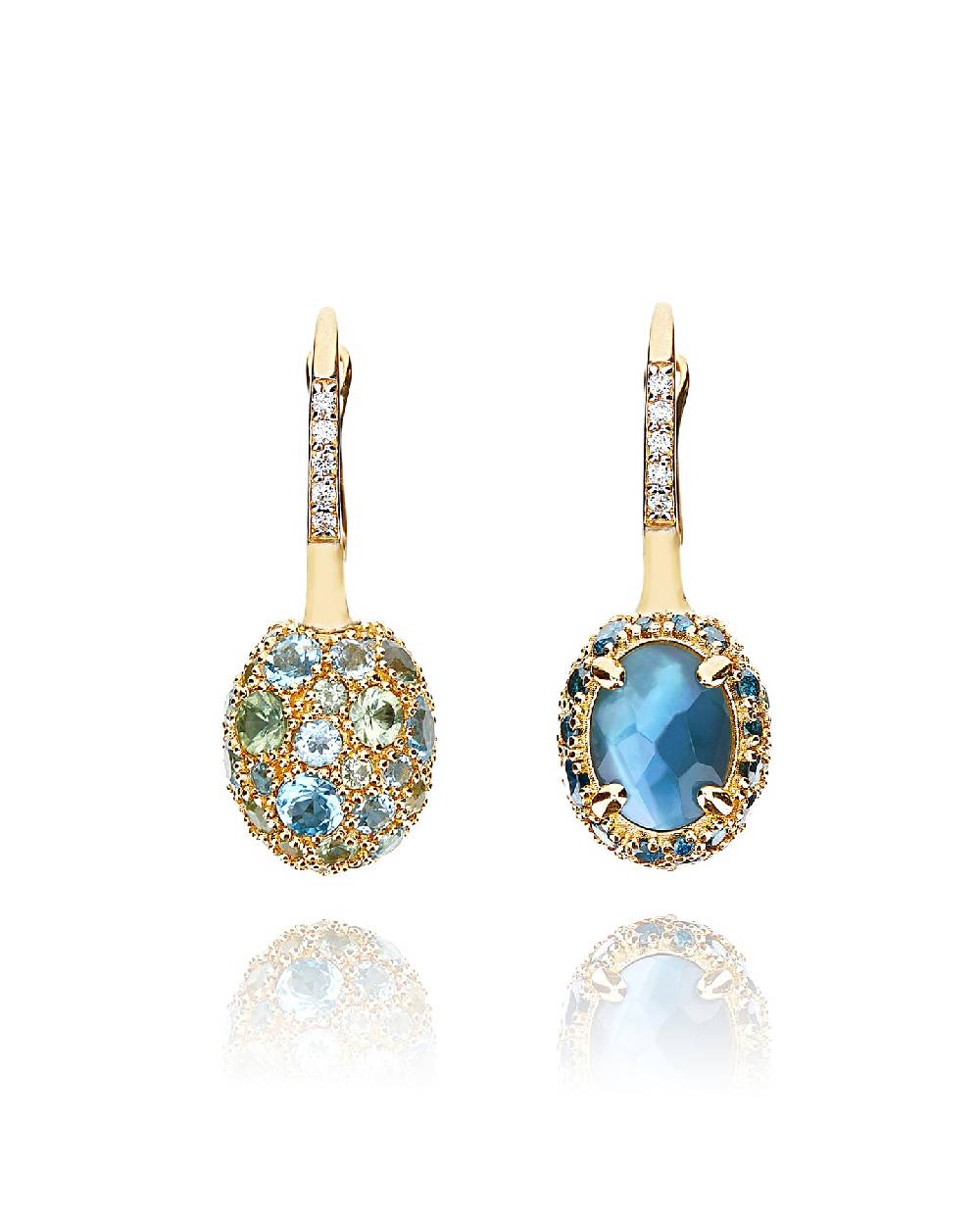 Nanis Orecchini CILIEGINE "DANCING REVERSE" double face in oro, diamanti blu – Nanis Italian Jewels
