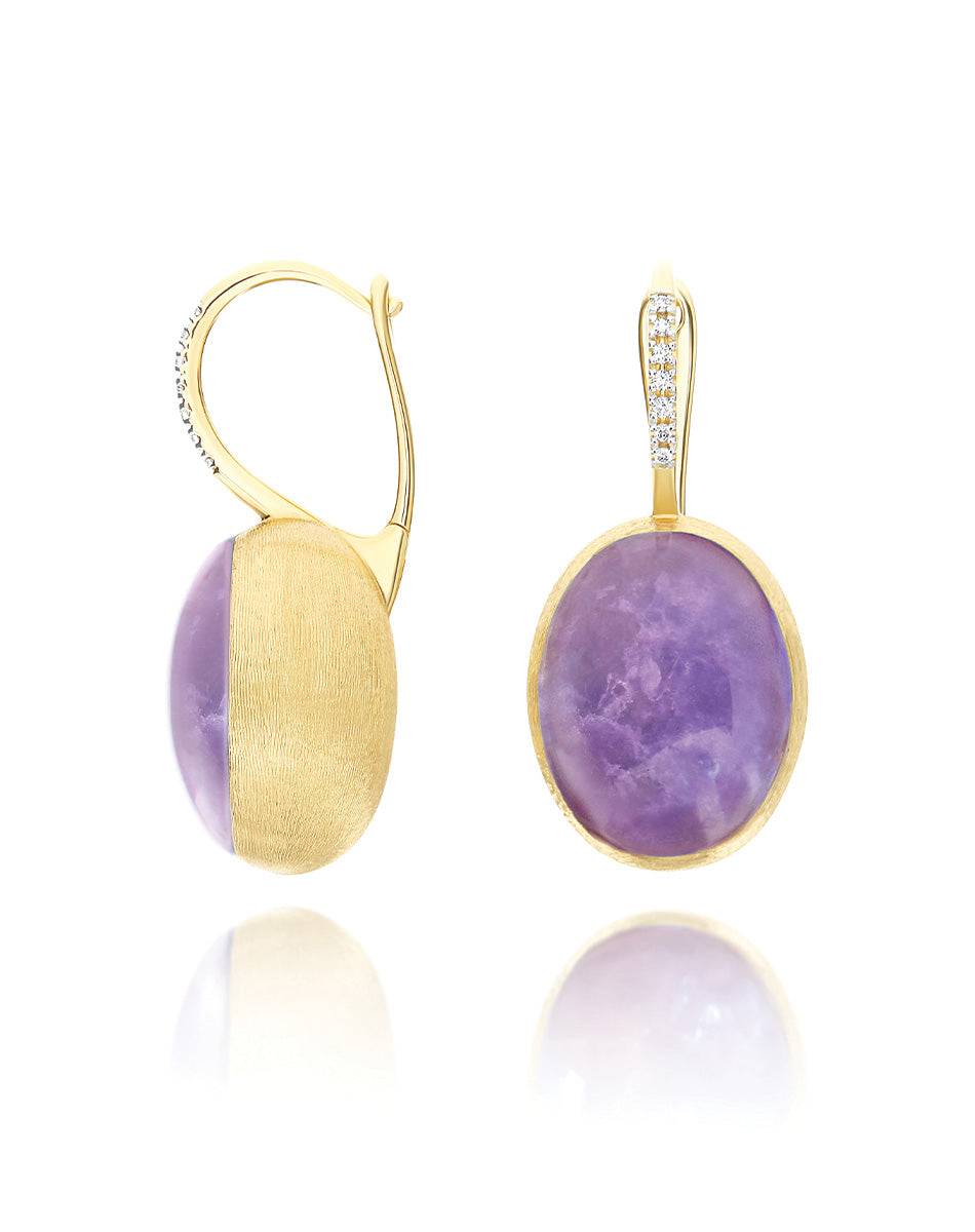 Nanis Orecchini Ciliegine Violetta "Boules" In Oro Inciso, Diamanti, Lepidol – Nanis Italian Jewels