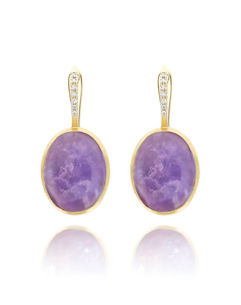 Nanis Orecchini Ciliegine Violetta "Boules" in oro inciso, diamanti, lepidol – Nanis Italian Jewels