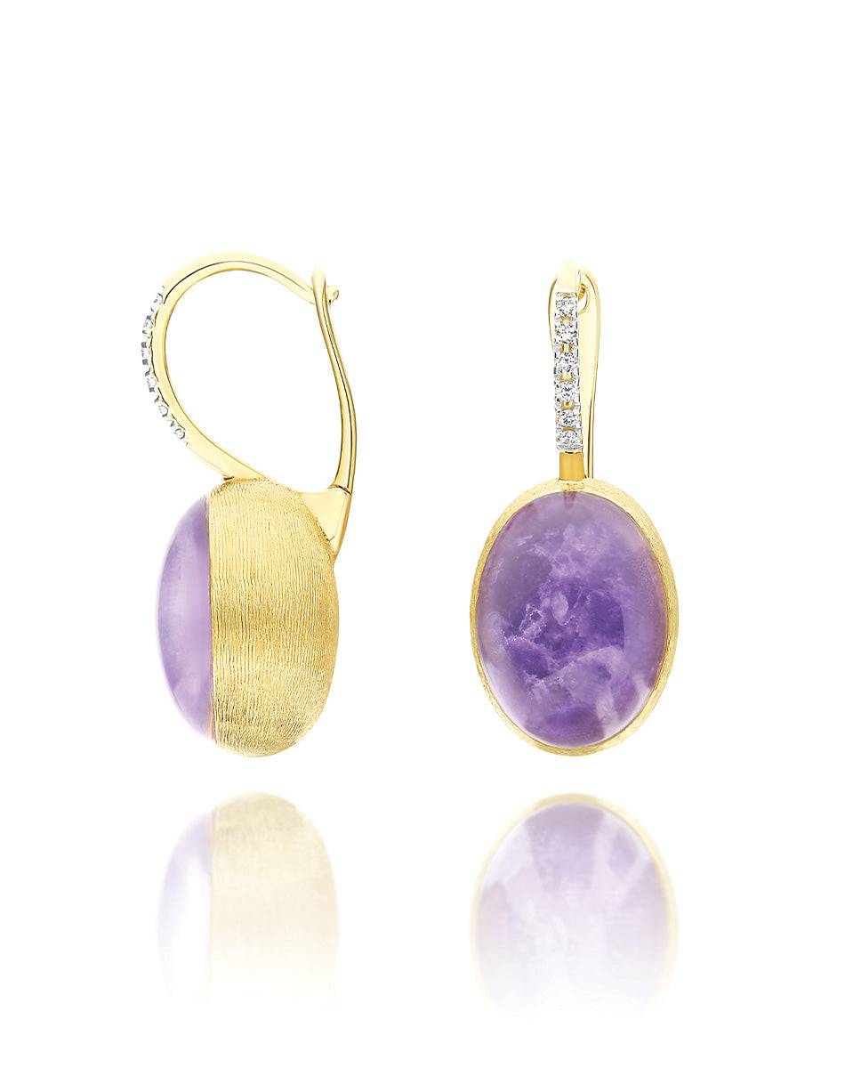Nanis Orecchini Ciliegine Violetta "Boules" In Oro Inciso, Diamanti, Lepidol – Nanis Italian Jewels