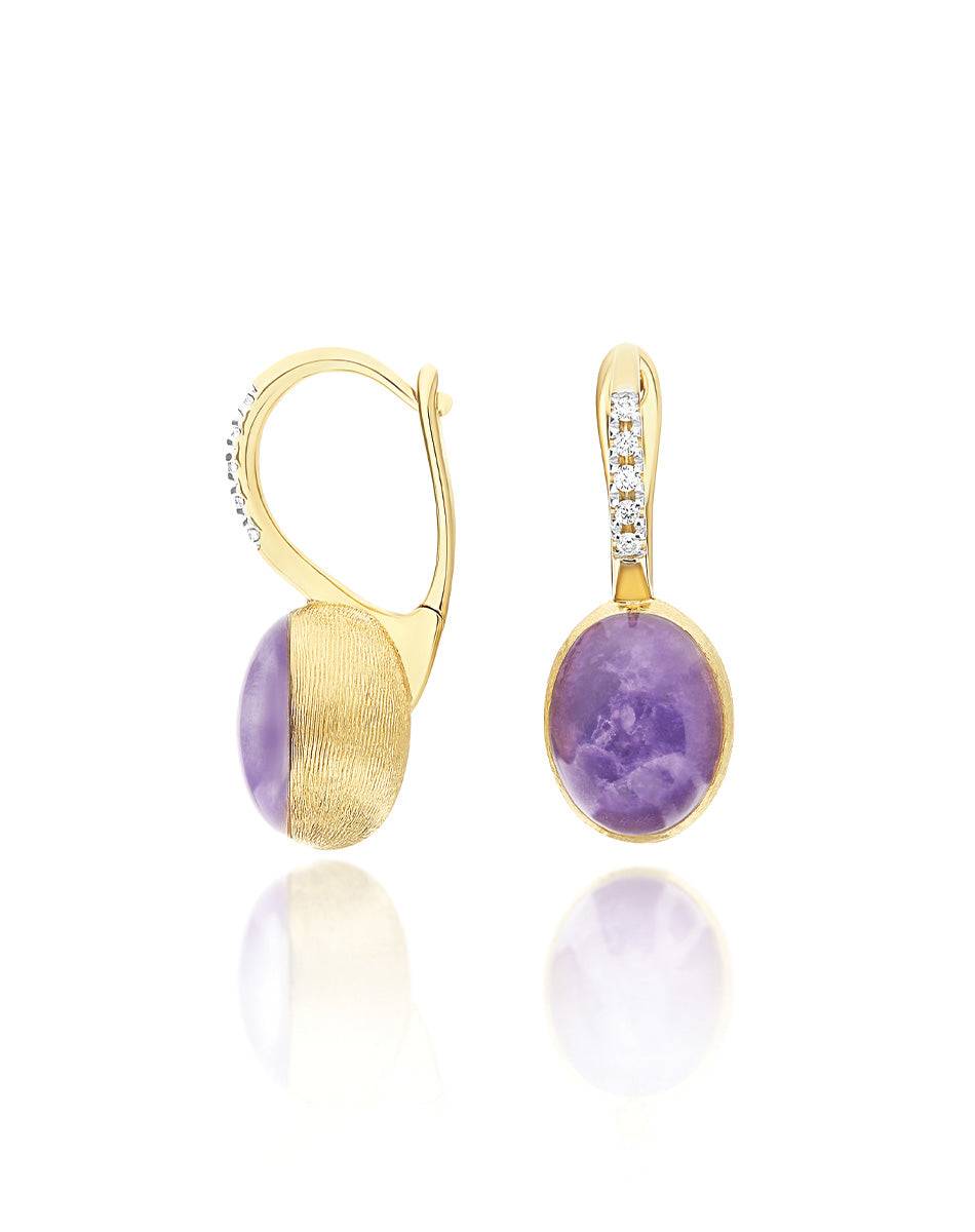 Nanis Orecchini Ciliegine Violetta "Boules" In Oro Inciso, Diamanti, Lepidol – Nanis Italian Jewels