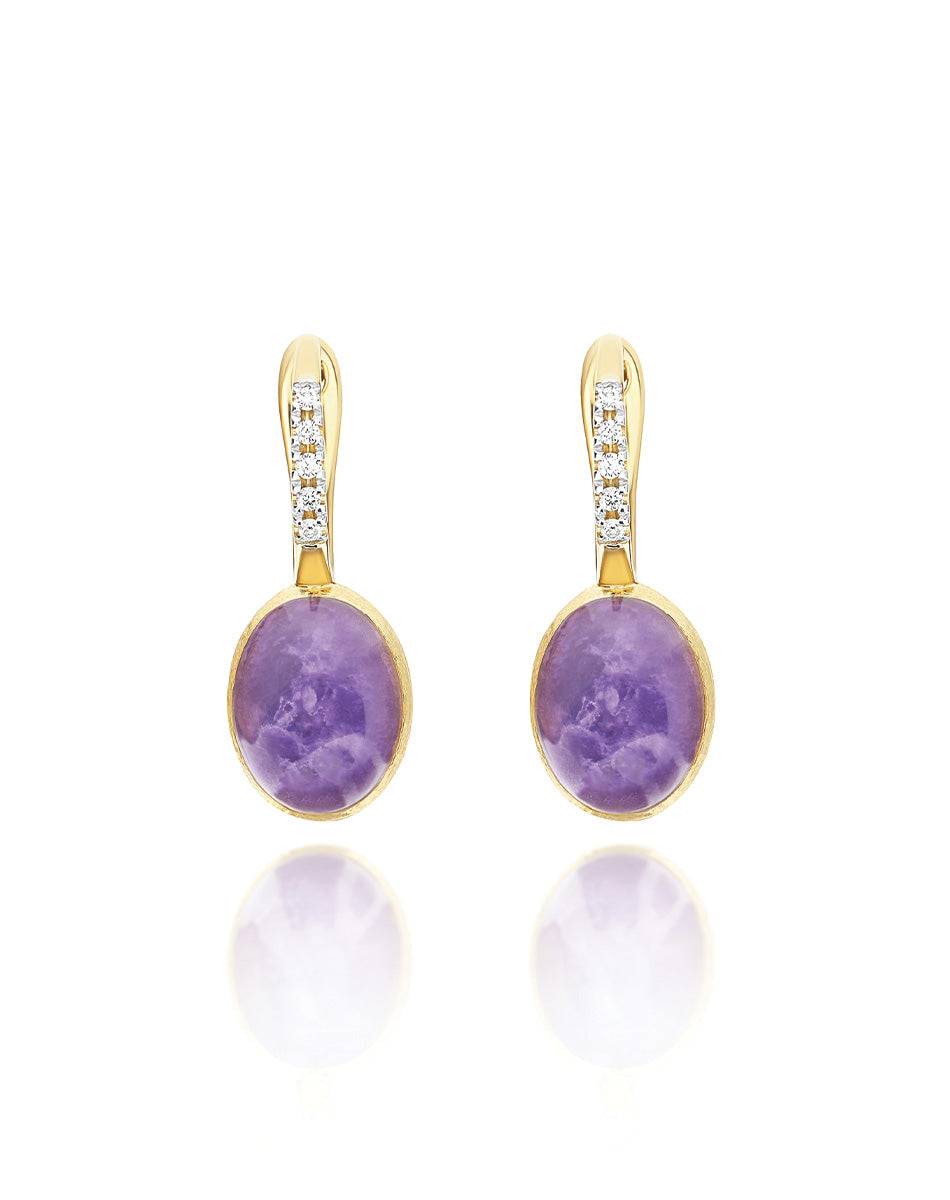 Nanis Orecchini Ciliegine Violetta "Boules" in oro inciso, diamanti, lepidol – Nanis Italian Jewels