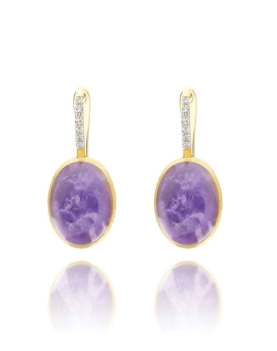 Nanis Orecchini Ciliegine Violetta "Boules" in oro inciso, diamanti, lepidol – Nanis Italian Jewels