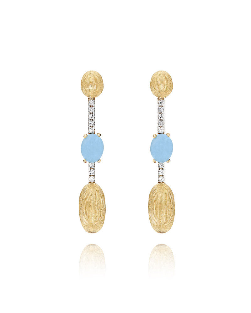 Nanis Orecchini "DANCING AZURE" pendenti con boules in oro, barrette di diam – Nanis Italian Jewels