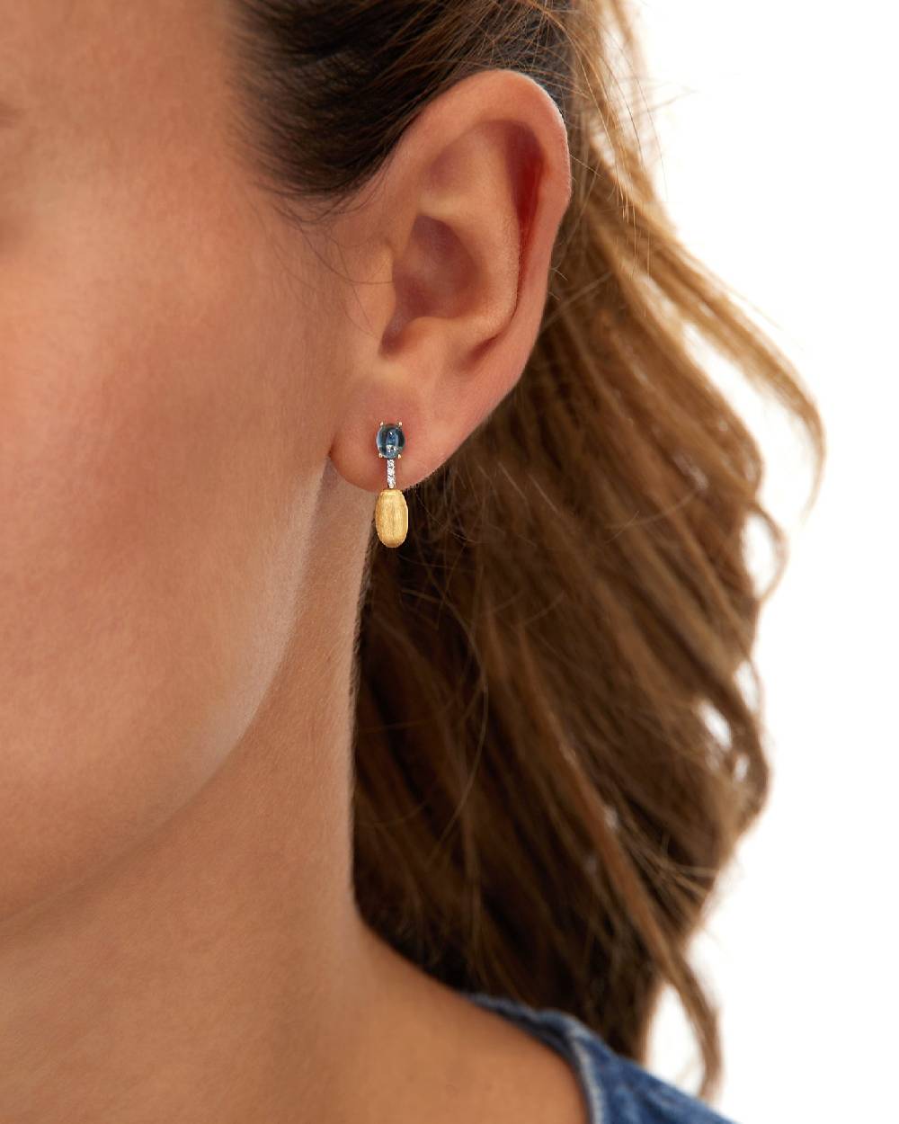 Nanis Orecchini "DANCING AZURE" Pendenti Con Boules In Oro, Diamanti E Topaz – Nanis Italian Jewels