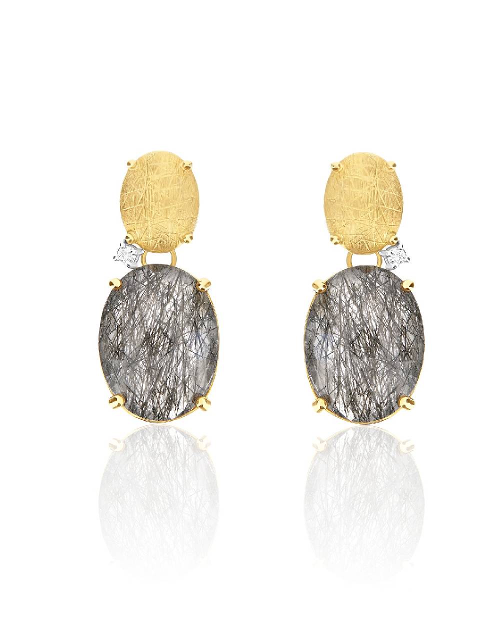 Nanis Orecchini "IPANEMA" con boules in oro, quarzo rutilato grigio e dettag – Nanis Italian Jewels